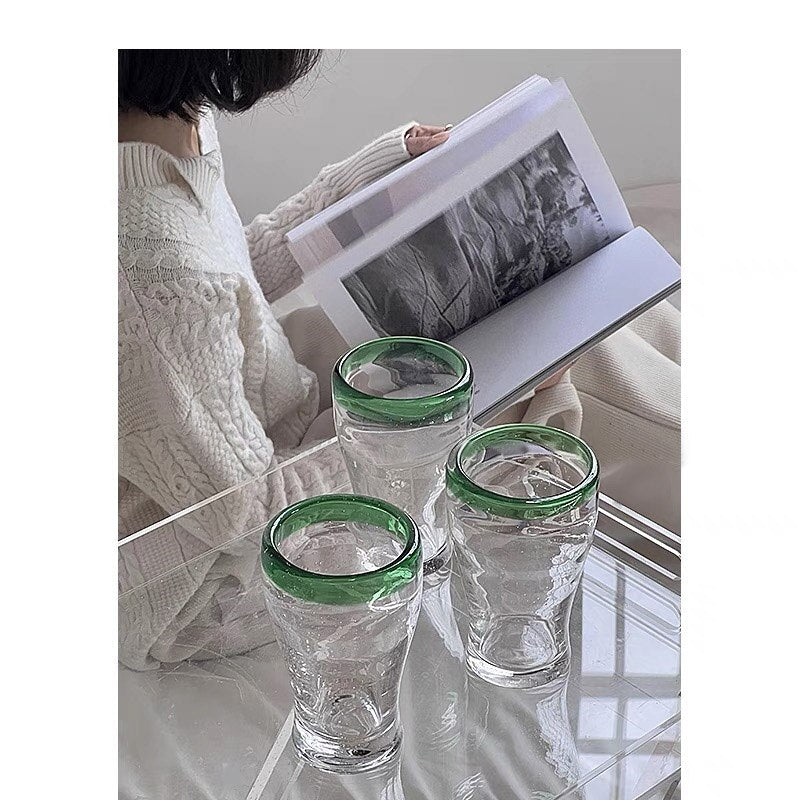 Medieval Retro Green Bubble Glass Mug - 300ml Handmade Transparent Tea & Juice Cup