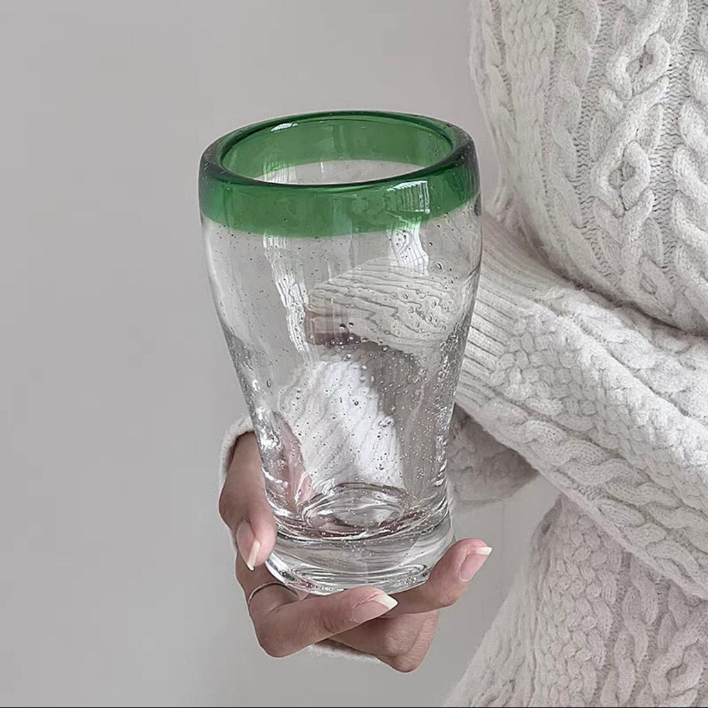 Medieval Retro Green Bubble Glass Mug - 300ml Handmade Transparent Tea & Juice Cup