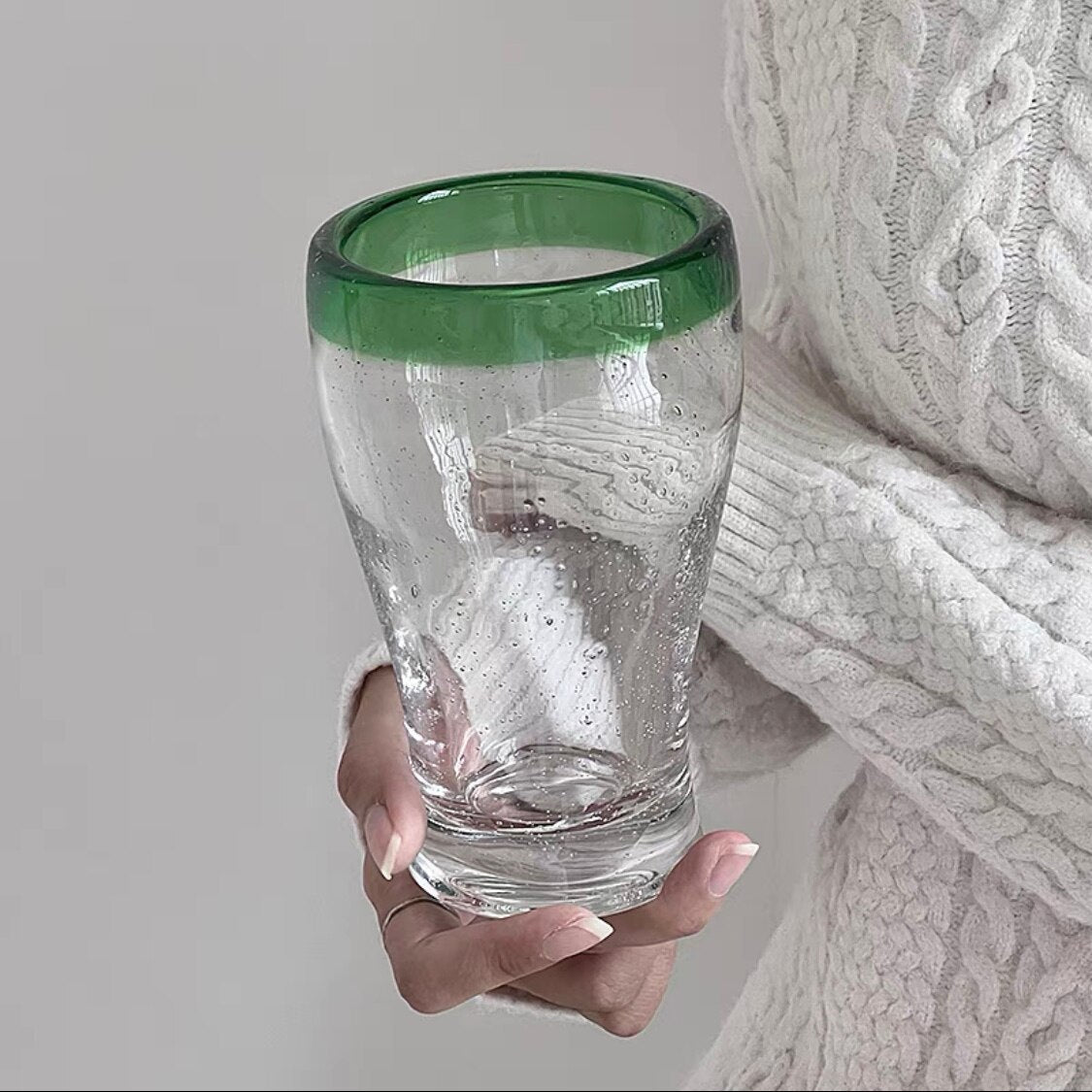 Medieval Retro Green Bubble Glass Mug - 300ml Handmade Transparent Tea & Juice Cup