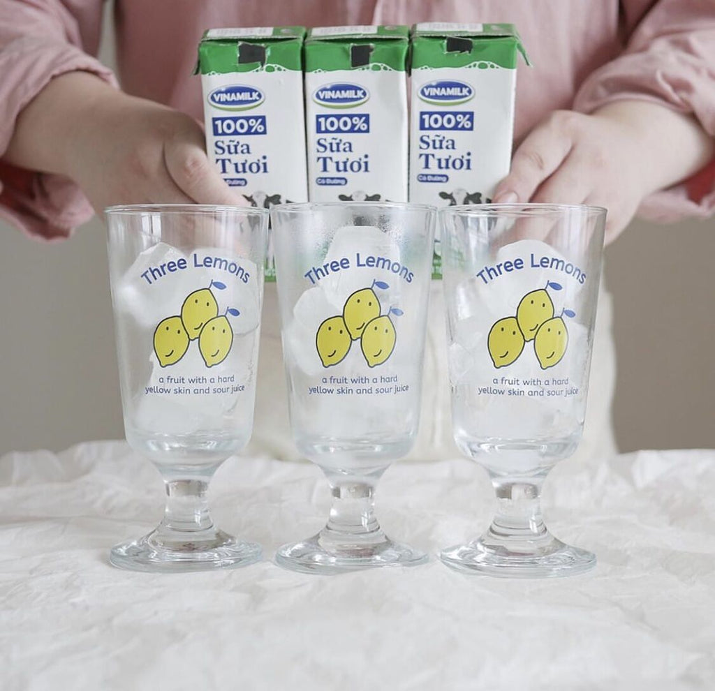 Hand-Painted Lemon Pattern Glass Goblet - 300ml Cute Yellow Fruit Print Wine & Champagne Cup