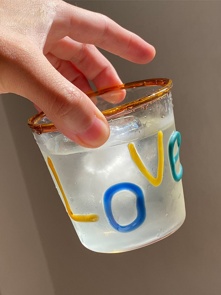 Handmade "LOVE" Letter Glass Mug - 10oz Romantic Gift Tea & Coffee Cup for Couples