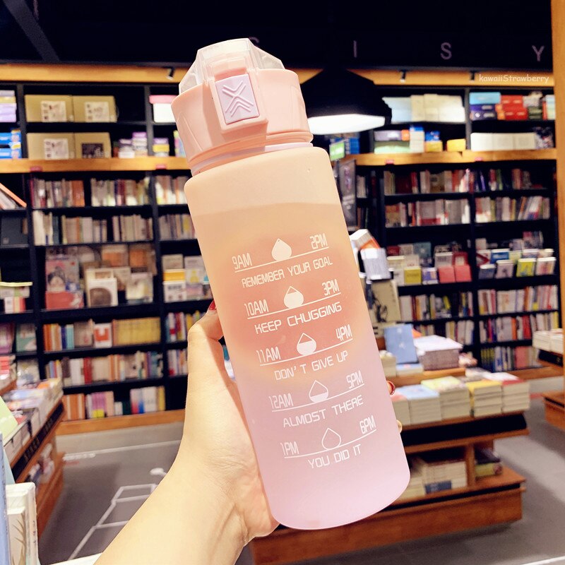 900ml Gradient Frosted Plastic Sports Water Bottle with Time Marker - BPA-Free Leakproof Drink Bottle