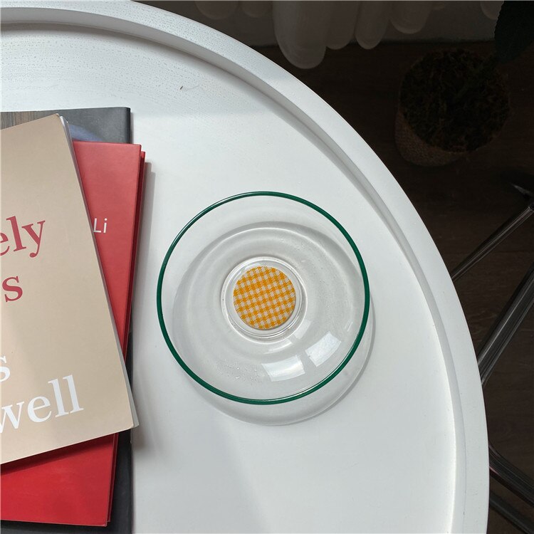 Yellow Checkerboard Stainless Steel Coffee Cup & Saucer Set - 200ml Retro Breakfast Milk Mug