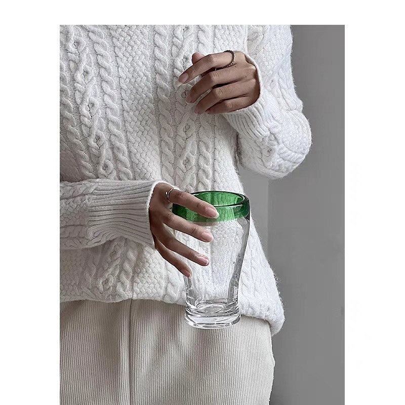 Medieval Retro Green Bubble Glass Mug - 300ml Handmade Transparent Tea & Juice Cup