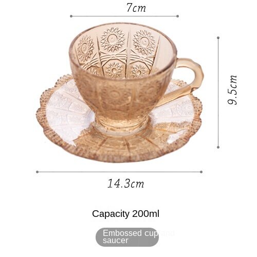 Vintage Embossed Flower Glass Cup and Saucer Set - European Style Clear Coffee & Tea Glassware
