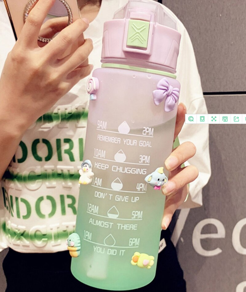 900ml Gradient Frosted Plastic Sports Water Bottle with Time Marker - BPA-Free Leakproof Drink Bottle