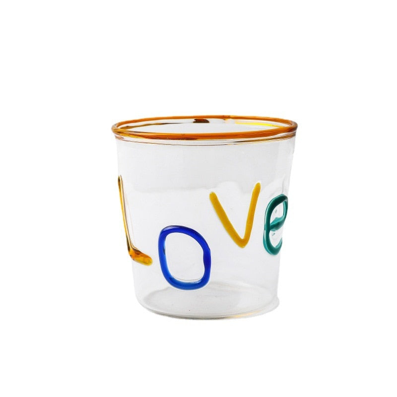 Handmade "LOVE" Letter Glass Mug - 10oz Romantic Gift Tea & Coffee Cup for Couples
